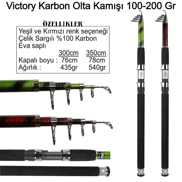 Victory Karbon Teleskopik Olta Kamışı 100-200 Gr Red
