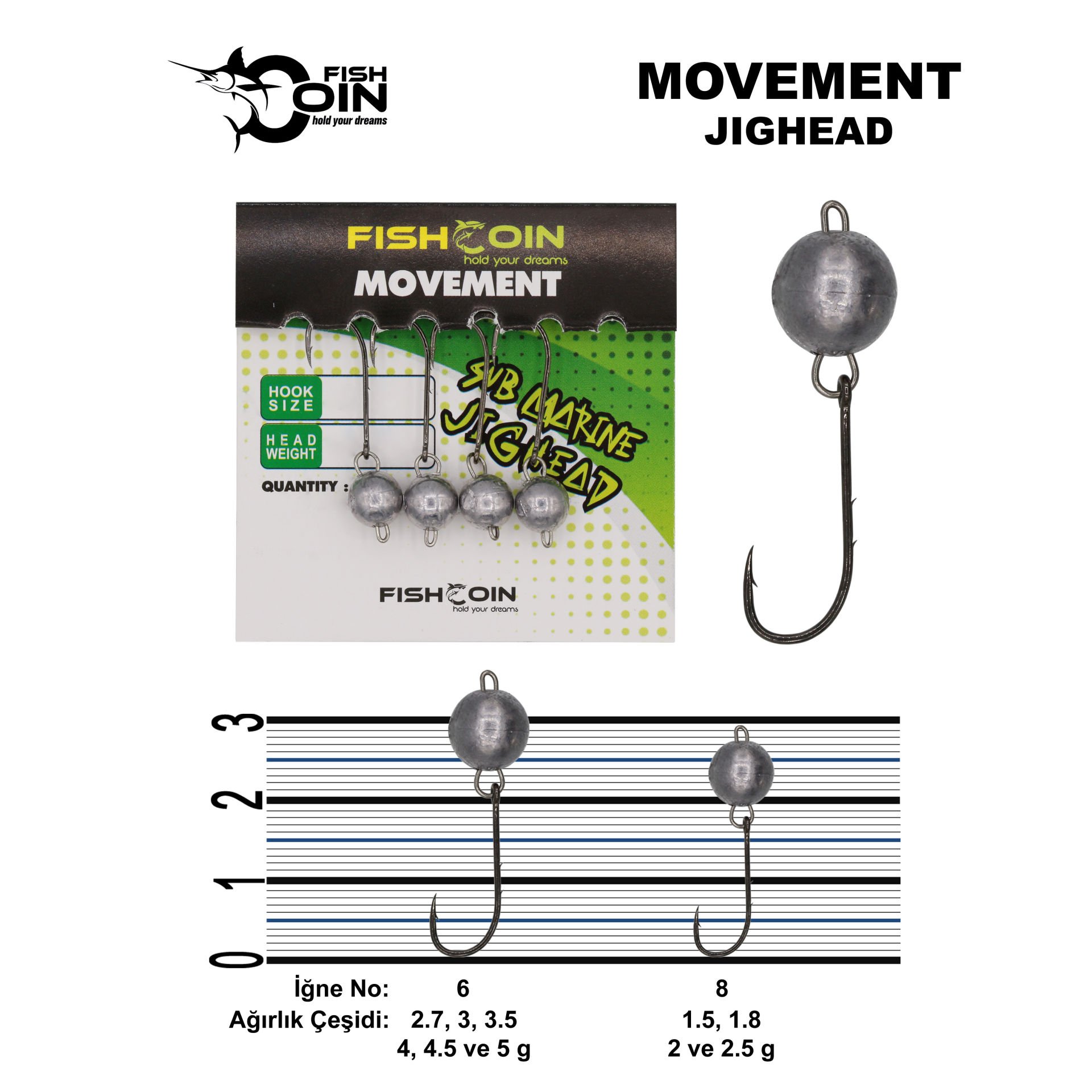 Fishcoin Movement Jighead 6-3.5 gr