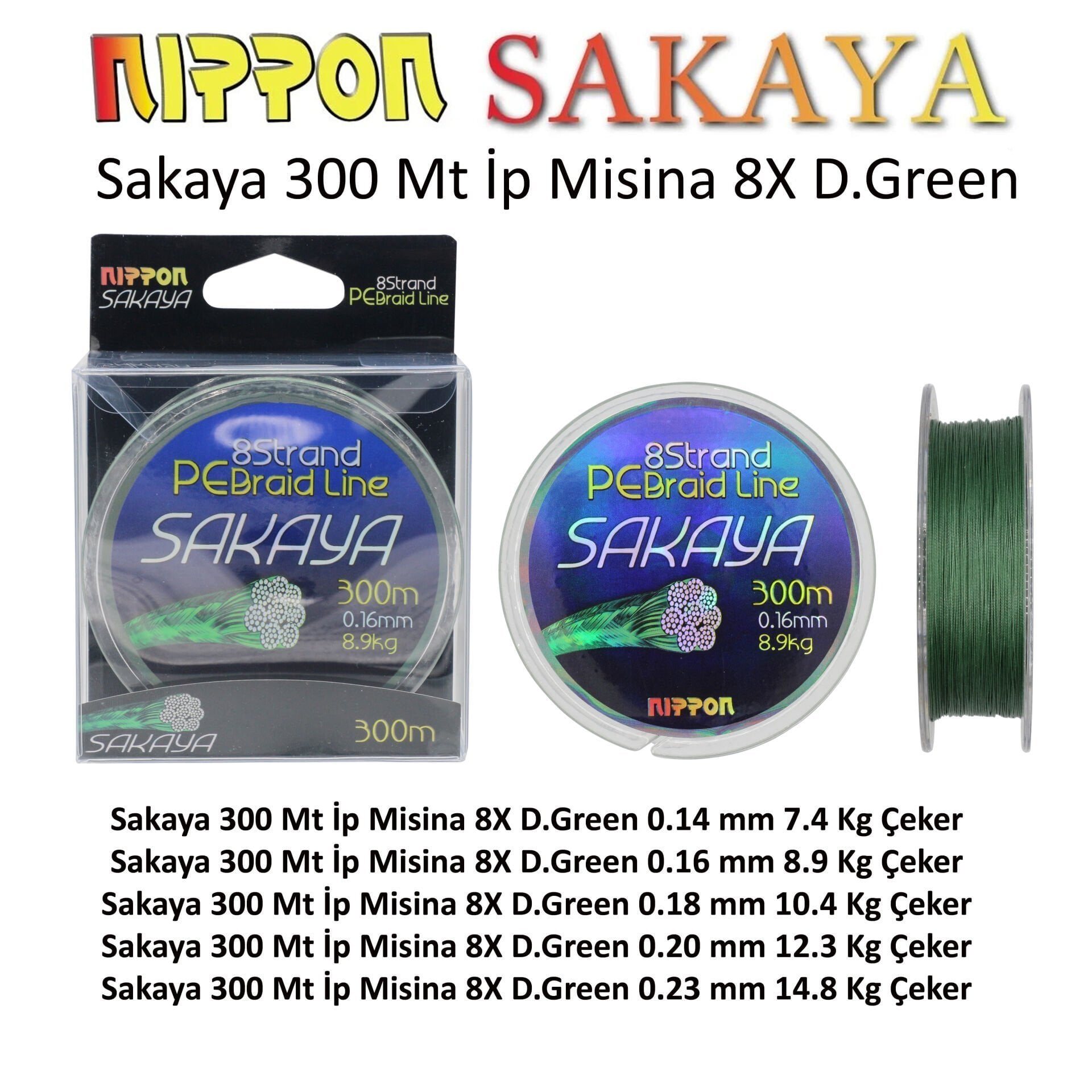 Sakaya 300 Mt İp Misina 8X D.Green - LodosBalikcilik.com